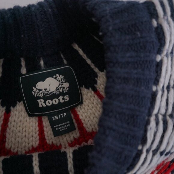 Roots Navy Red Cottagecore Knit 50% Wool Fisherman Fair Isle Crewneck Sweater XS - Picture 9 of 13